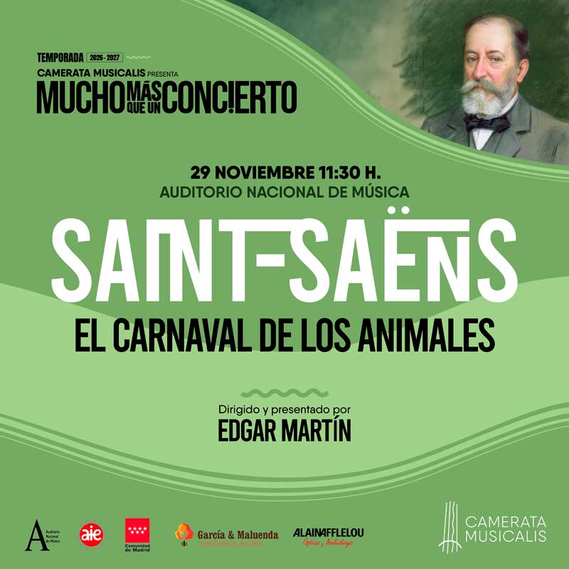 Camerata Musicalis segundo concierto de la temporada Saint Saens El carnaval de los animales Cartel